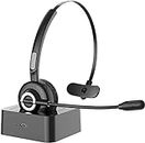 Trucker Bluetooth Headset, Sanfant V5.0 Bluetooth Headset with Microphone Noise Canceling, 18hr Talktime Wireless Headset with Standing Dock, Car Bluetooth Headset for Cell Phone/Laptop/Tablet