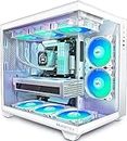 MUSETEX ATX PC Case, 5 PWM ARGB Fans Pre-Installed, 360MM RAD Support, 270° Full View Tempered Glass Gaming PC Case with Type-C, Mid Tower ATX Computer Case, White, Y6