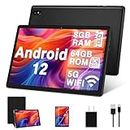 Tablet DMOAO Android 12 Tablet 2023 Latest Octa-Core 2.0GHz CPU 2 in 1 Tablets with 8(4+4) GB RAM 64GB ROM/512GB Expandable, Google Certified 5G WiFi, 8MP Camera Tableta (Black)