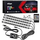 Nilight 48 LEDs DC 5V Multicolor Music Car Strip Light Under Dash Lighting Kit with Sound Active Function and Wireless Remote Control, 2 Years Warranty, 4PCS USB Interior Lights
