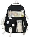 Kawaii Girl Backpack Cute Backpack Cute Aesthetic Backpack for School Kawaii Backpack with Kawaii Pin Cute Accessories (Color : Black, Size : One Size)