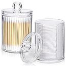 Samhe Qtip Holder Dispenser for Cotton Ball, Cotton Swab, Cotton Round Pads, Rinsing Cups, Floss, 10 OZ Clear Acrylic Apothecary Jars with Lid, Bathroom Canister Storage Vanity Makeup Organizer 2 Pack