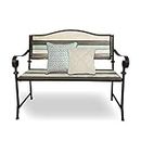 BACKYARD EXPRESSIONS PATIO · HOME · GARDEN 905148-NW 45 Inch Outside, Wrought Iron Frame with Colorful Wooden Slat Seat and Back | Outdoor Finish in Cream, Grey, Teal | Decorative Garden Bench