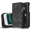 CaseMe iPhone 6/6s 4,7" Case Hülle Geldbörse mit Kartenfächer,Grau, Geldscheinfach mit Reißverschluss Premium abnehmbar Magnet Handy Schutzhülle
