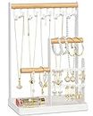 MetWoods Jewelry Organizer Stand - 4 Tier Earring Organizer Necklace Holder, Jewelry Display Stand Holder with Metal Storage Tray, for Necklace Bracelet Rings Watches, Gifts for Women Girls (White)