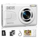4K Digital Camera with 32GB Card 64MP Kids Camera 18X Zoom Anti Shake 2 Batteries Compact Portable Small Point and Shoot Cameras Gift for Kid Student Children Teen Girl Boy White