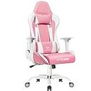 PUKAMI Pink Cute Kawaii Gaming Chair for Girl Ergonomic Desk Racing Office Adjustable High Back Game Swivel Leather Chair with Lumbar Support and Headrest