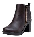 Jeossy Women's 9675 Platform Ankle Boots Fashion Chelsea Chunky Block Heel Booties, Platform Boots-9675-brown, 10