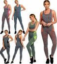 Ladies Gym Wear Womens Fitness Workout Sports Clothes Yoga Vest & Leggings Set