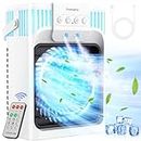 VICELEC Portable Air Conditioner Cooling Fan with Remote, Quiet with 3 Speeds, 1200ml Evaporative Personal Air Cooler Fan with 3 Mist, 7 Night Light, 8H Timer, Small Air Conditioner for Bedroom Office