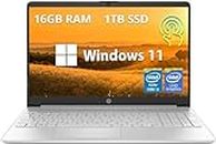 HP Essential 15 Laptop, 15.6" HD Touchscreen, Intel Core i3-1215U, 16GB DDR4 RAM, 1TB PCIe M.2 SSD, Webcam, HDMI, Wi-Fi, Windows 11 Home, Silver