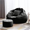 Swiner 4XL Bean Bag with Footrest and Cushion for Adults, Kids & Teen Without Beans Ultra Soft Leatherette Bean Bag Chair for Comfortable and Cozy Seating (XXXXL Cover Only, Black)
