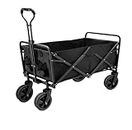 Collapsible Wagon Cart, Black Folding Beach Cart, Utility Heavy Duty Storage Wagon for Outdoor, Camping, Picnic, Garden, Shop, Sports