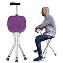 Honmido Portable Adjustable Folding Walking Cane with Seat Allows Durability While Walking and Convenience for Sitting, Alloy Crutch Chair, Anti-Slip Lightweight Walking Stick Seniors (Purple)