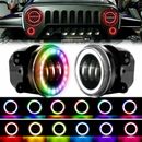 Pair 4inch Round LED Fog Lights RGB Halo Driving Lamp For Jeep Wrangler JK 07-17
