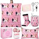 Sliner 9 Pcs Horse Gifts for Women Girls, Horse Spa Tumbler Relaxation Gift Basket Set Horse Throw Blanket Makeup Bag Cute Animal Sock Christmas Birthday Gifts Box for Horse Lovers