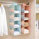 wolpin (Pack of 1 Closet Hanging Organizer 4 Shelves with Mesh Pockets for Wardrobe Cloth Organizer Collapsible Washable (Blue) Fabric