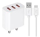48W Charger for Nokia Lumia 1020 Charger Original Adapter Mobile Wall Charger Android Smartphone Hi Speed Fast Triple Port Charger with 1.2m Charging & Sync Cable (White, 4.8Amp, ST.J2)