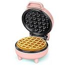 SNAILAR Mini Waffle Maker, 550W Waffle Iron, Ready Indicator Light, Non Stick Coating, Cool Touch Handle, Compact Size, Pink