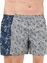 Jockey Men's Super Combed Mercerized Cotton Woven Printed Boxer Shorts with Side Pockets | Pack of 2 Colors & Prints May Vary |_Style_US57_Navy Nickle_M