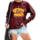DUTUT Luke's Diner Sweatshirt Women Thin Lightweight Shirt Funny Graphic Long Sleeve Stars Hollow Pullover Coffee Tops, Brown, XX-Large