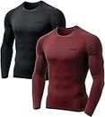 TSLA Men's Thermal Long Sleeve Compression Shirts, Athletic Base Layer Top, Winter Gear Running T-Shirt YUD40-KBR Small