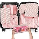 8 Set Packing Cubes for Travel, Travel Luggage Packing Organizers, Travel Accessories Large Toiletries Bag for Clothes Shoes Cosmetics Toiletries (Pink Stripe)