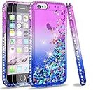 LeYi Case for iPhone 6 iPhone 6S with Tempered Glass Screen Protector [2 pack],Girl Women 3D Glitter Liquid Cute Personalised Clear Silicone Gel Shockproof Phone Cover for iPhone 6 6S Purple Blue