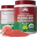 Organic Reds Superfood Powder. Best Tasting Organic Red Juice Super Food with 25+ All Natural Ingredients and Polyphenols. Vital for Max Energy and Detox. Raspberry, Elderberry, Beetroot