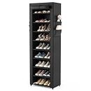 ROJASOP Shoe Rack with Covers, 10 Tier Shoe Organizer Narrow Shoe Storage Cabinet for 20-22 Pairs Shoes and Boots Tall Space Saving Shoe Shelf for Closet Entryway Garage Hallway Bedroom