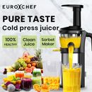 EUROCHEF Cold Press Slow Juicer Whole Fruit Chute Extractor Sorbet Vegetable