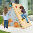 Kids Climbing Frame with Tent Triangle Wooden Climber Toys w/Climbing Wall &Bell