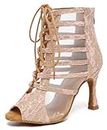 Minishion Sexy Dancing Heels for Women Peep Toe Evening Prom Ankle Booties, L596 Light Pink 3.5" Heel, 7.5