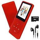MP3 Player 32GB with Speaker Earphones Portable Music Player for Kids Support FM Radio Voice Recorder E-Book Support up to 128GB Red