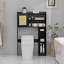 SUNTAGE 6Tier Over The Toilet Storage Cabinet, Freestanding Above Toilet Space Saver Rack w/Adjustable Shelves, Sliding Door, Multifunctional Over Toilet Organizer for Bathroom, Laundry (Black)