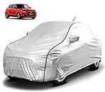 Fabtec Waterproof Car Body Cover for Maruti Swift (2018-2023) with Mirror and Antenna Pocket and Soft Cotton Lining (Full Bottom Elastic Triple Stitched) (Metallic Silver with Black Piping)