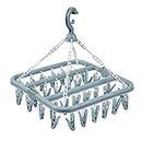 alladaga Clothes Drying Hanger with 32 Clips and Drip Foldable Hanging Rack (Light Blue)