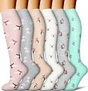 COOLOVER Compression Socks for Women and Men - Best for Circulation, Running, Athletic, Recover, Nurse, Travel, 18 Pink/Gray/Khaki/White/Gray/Green, Small-Medium