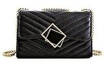 Diva Dale Women's Quilted Pattern Spacious Party-Wear Casual Dress PU Leather Crossbody Sling Bag (Black)