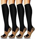 DHSO 4 Pairs Graduated Copper Compression Socks for Men and Women(15-20mmHg), Compression Stocking for Swelling, Running, Hiking, Travel, Nursing(4 Pack Black, Large-X-Large)