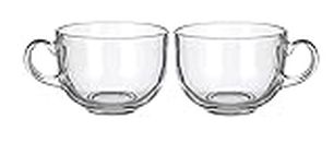 JIYAN | Crystal Round Tea Cups 150 ML Set of 2(Small Size) Glass Transparent Coffee Mugs with Handle, Clear Glass Tea Cup Set for Coffee, Tea, Milk, Hot & Cold Beverage Design Tea Cup