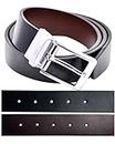 Men's Reversible Genuine Leather Belt - From 34-38” Adjustable Waist, Brown/Black, Chrome Twist Buckle, 34mm Wide, For Casual or Smart/Suit/Dress Wear, Presentation Gift Box & Punch Included