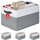 4 Pack Large Storage Baskets for Shelves | Fabric Closet Organizers and Storage Bins with Handles for Home Organization | Decorative Collapsible Baskets for Organizing Clothes Toy Nursery(14"x10"x9.5"