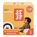 Hello Bello Premium Diapers, Size 1 (8-12 lbs) Surprise Pack for Girls - 128 Count, Hypoallergenic with Soft, Cloth-Like Feel - Assorted Girl & Gender Neutral Patterns