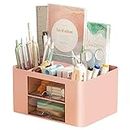 Restorgan Desk Organizer with Drawer, Multi-Functional Pen Holder for Desk, Desk Organizers and Accessories with 5 Compartments + 2 Drawer for Office Art Supplies (pink)