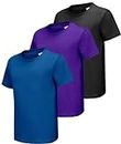 HIBETY 3 Pack Athletic Kids T-Shirts, Boys Moisture-Wicking Dry-Fit Sports Tee, Gym Workout Short Sleeve Shirts Black/Purple/Navy-3P04-S