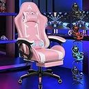 ALFORDSON Gamingstuhl, Bürostuhl, mit 2-Punkt-Massage, Fußstütze, Kopfstütze und Lendenkissen, 150° verstellbare Rückenlehne, PU-Leder, Rosa und Weiss