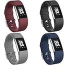 Vancle Pack 4 Replacement for Charge 2 Strap, Watchbands Soft Comfortable Accessory Straps for Fitbit Charge 2 (01 Wine red,Black,Navy blue,Grey, L)