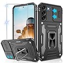 Jshru for Samsung S22 Plus Case with Slide Camera Cover, [Upgraded] Military Grade Shockproof S22 Plus Case with Ring Kickstand, Anti-Scratch Armour Case for Samsung Galaxy S22 Plus,Black