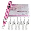 TBPHP Dermapen M1 Upgraded Electric Wireless Beauty Pen LCD Screen with 12 Replacement Cartridges (Pink)